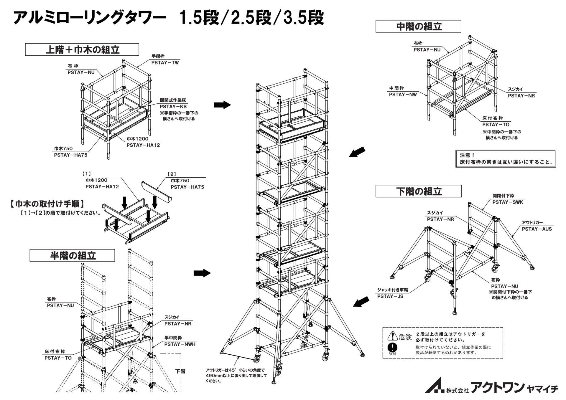 アルミローリングタワー1.5段/2.5段/3.5段の組立て手順書