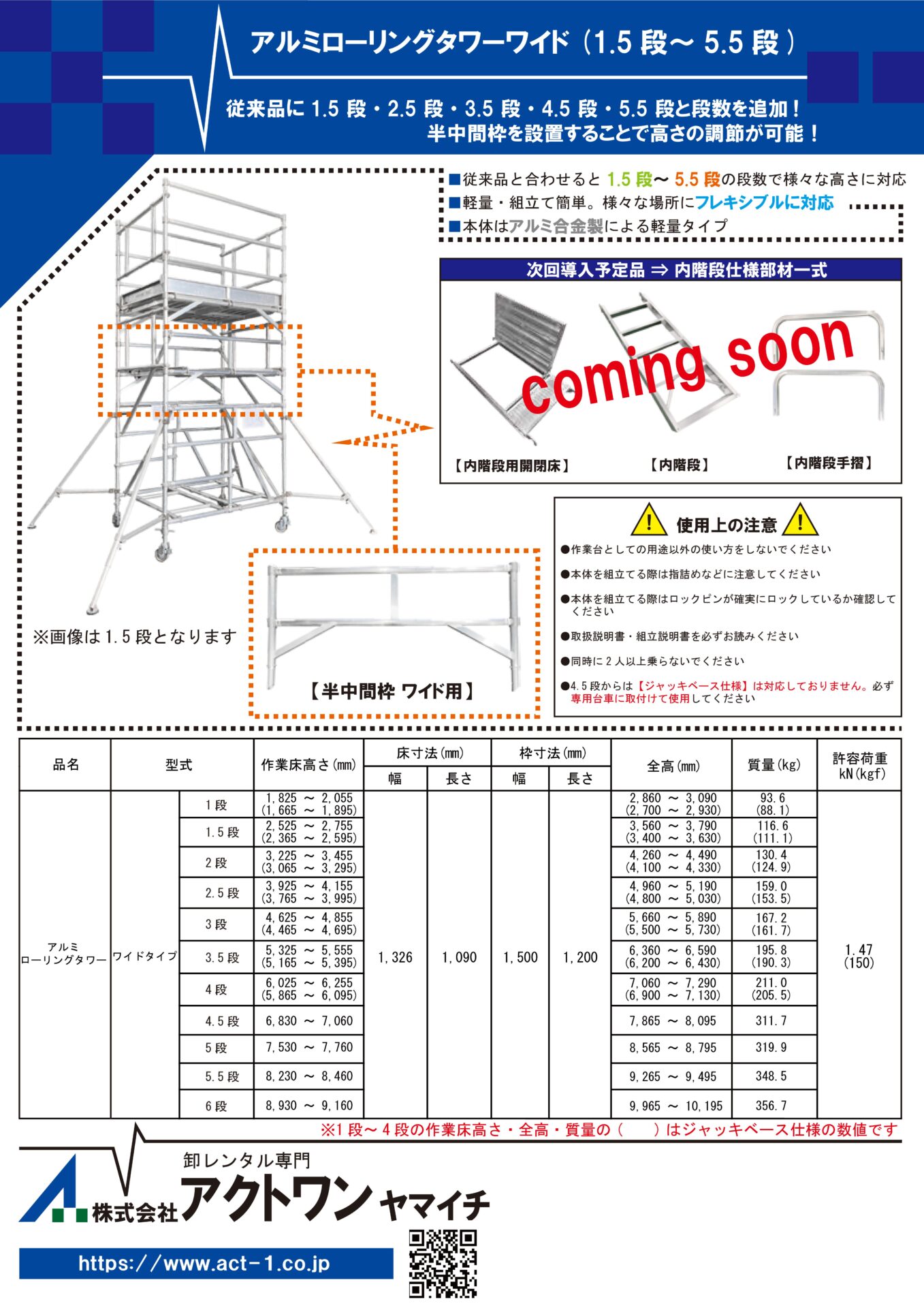 アルミローリングタワーワイド　1.5段～5.5段